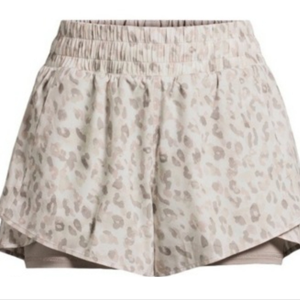 AVIA 2X 20W Running Shorts Lined Cream Gray Animal Print F-1724